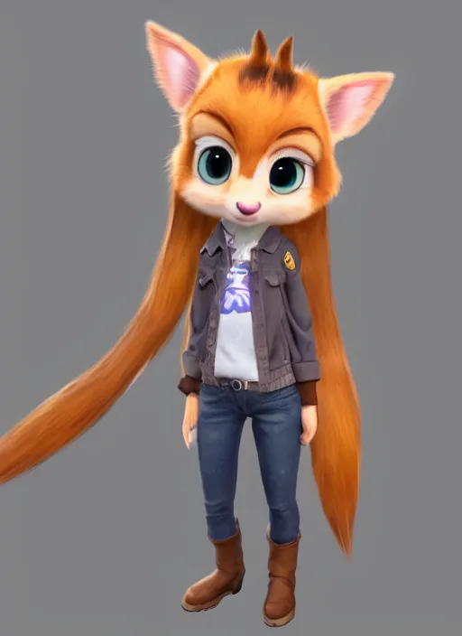 Image similar to female furry mini cute style, character adoptable, highly detailed, rendered, ray - tracing, cgi animated, 3 d demo reel avatar, style of maple story and zootopia, maple story rat girl, grey rat, soft shade, soft lighting