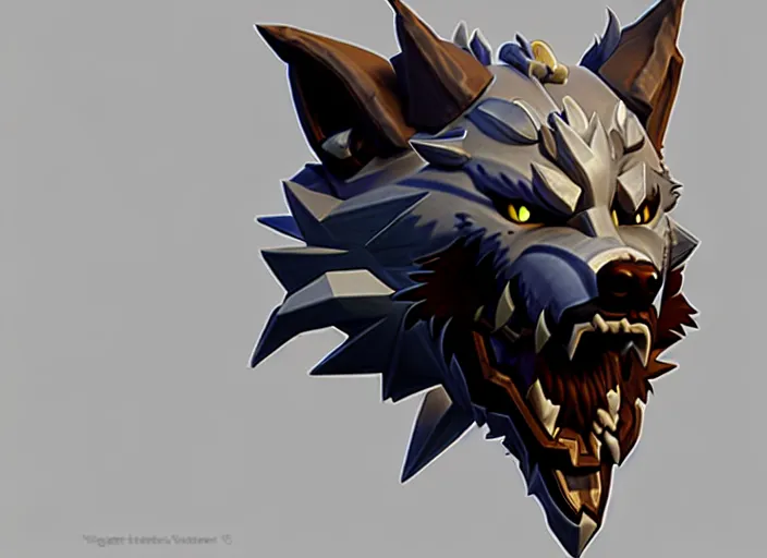 Image similar to wolf head, stylized stl, 3 d render, activision blizzard style, hearthstone style, darksiders art style, greg rutkowski style