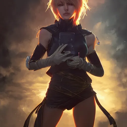 Image similar to cindy aurum ff 1 5, character concept art, sharp, digital matte painting, art by artgerm, greg rutkowski, wlop, dramatic lighting, trending on artstation