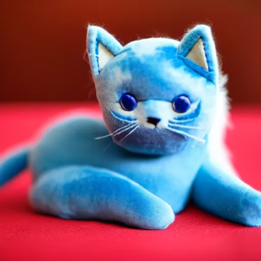 Prompt: a blue kitten made of plush, cute