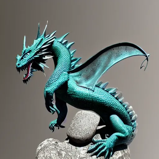 Image similar to “fire breathing dragon, sculpture in the round, stone”