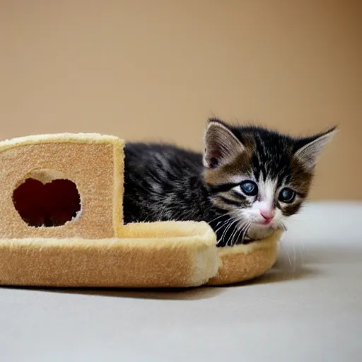 Image similar to kitten living inside a sandwish, hyper detailed