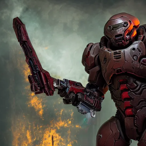 Image similar to doom slayer from doom eternal cosplay, photography, 9 0 s