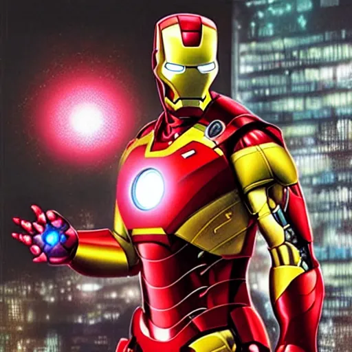 Prompt: “iron man, UHD, hyperrealistic render, 4k, cyberpunk”