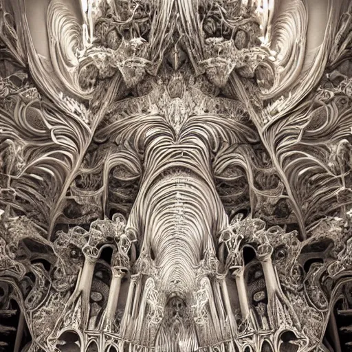 Image similar to beautiful hyperrealistic 3 d render of a delicate ivory sculpture of an ornate detailed cathedral populated by mandelbrot fractals by android jones, micro detail, unreal engine, dramatic lighting, psychedelic, octane renderer, catholicpunk, glowing, white color scheme, photorealistic, physically based rendering, angelic, hyper detailed, colorful, carved soap, trending on cgsociety