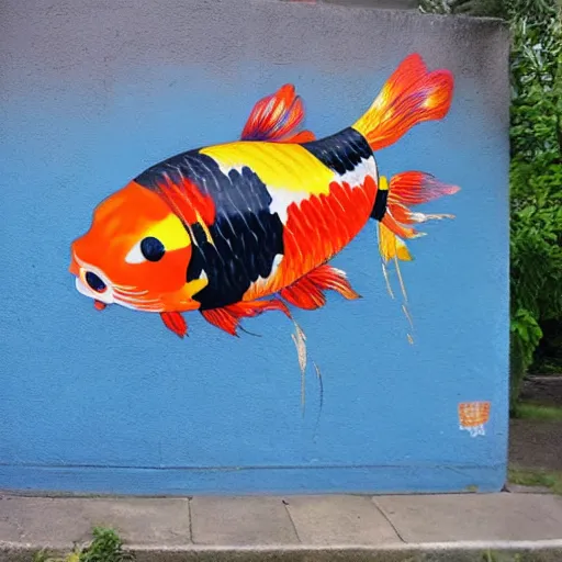 Image similar to a beautiful koi fish in the style of street art