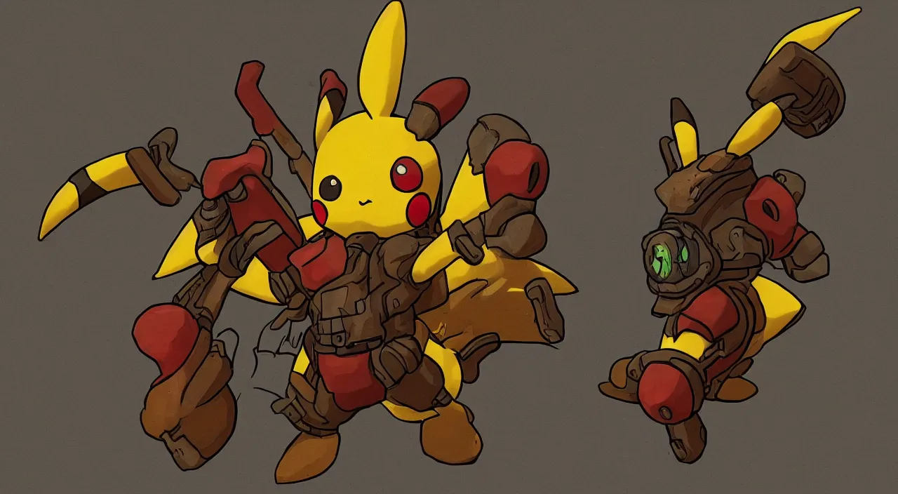 Prompt: Pikachu in the style of Doom 2016, Realistic, Highly Detailed