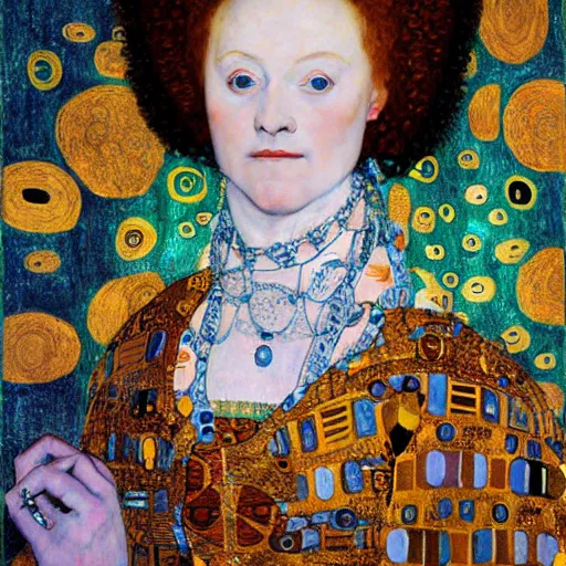 Prompt: Gustav Klimt painting of Elizabeth I. of England