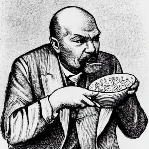 Prompt: Lenin eating potato