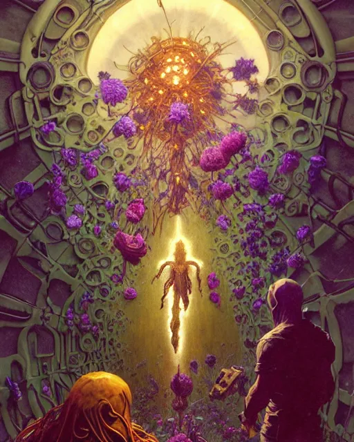 Image similar to the platonic ideal of flowers, rotting, insects and praying of cletus kasady carnage thanos nazgul doctor manhattan chtulu mandelbulb ponyo bioshock davinci heavy rain, d & d, fantasy, ego death, decay, dmt, psilocybin, art by artgerm and greg rutkowski and alphonse mucha