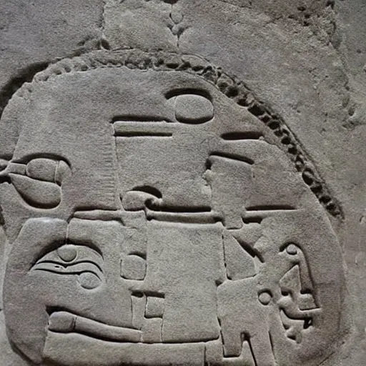 Image similar to ancient toltec petroglyphs bound to the second attention by dreams and empowered by inorganic beings reveal secrets of human perception