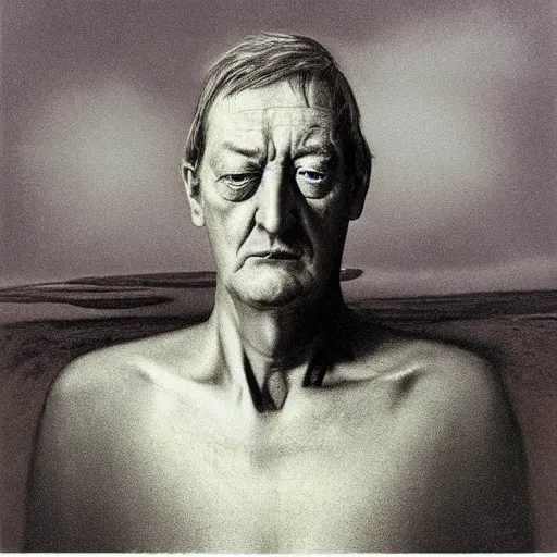 Image similar to Stephen Fry. Zdzisław Beksiński