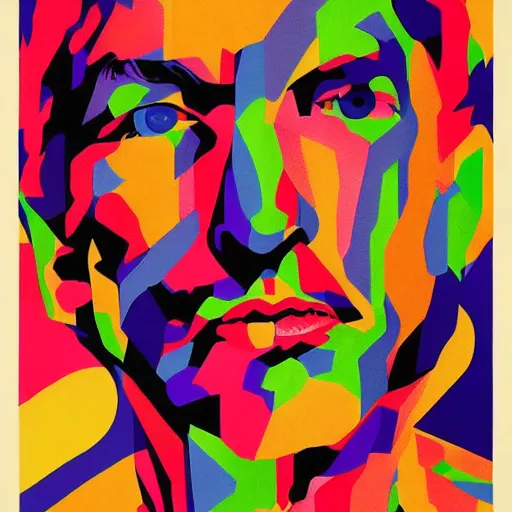 Prompt: psychedelic portrait bob dylan by paul rand