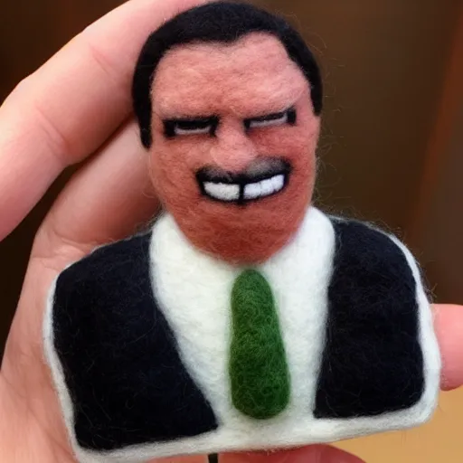 Prompt: bolsonaro needle felted , needle felting art