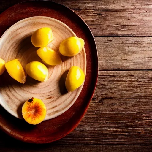 Image similar to Beatiful food photography of Cepelinas on a plate, on a wooden table, sun light on the food