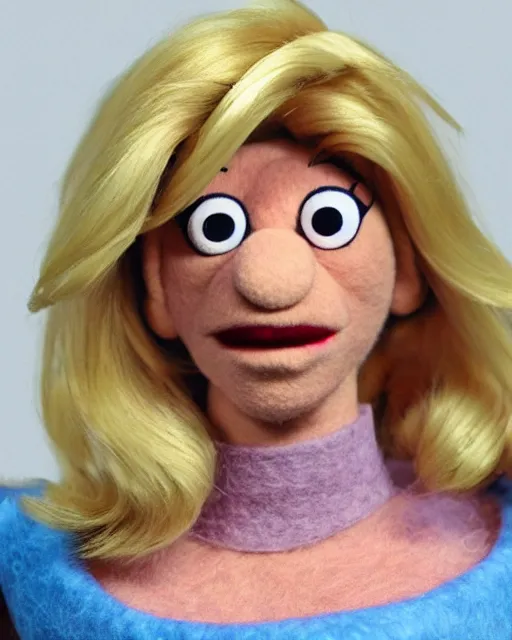 Prompt: skyler white as a muppet. highly detailed felt. hyper real photo. 4 k.