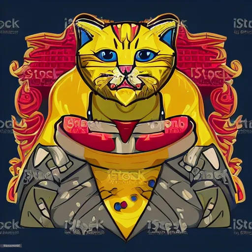 Image similar to Blood thirsty emperor of the world kitten, sticker, highly detailed, colorful, illustration, drama, smooth and clean vector curves, no jagged lines, vector art, smooth