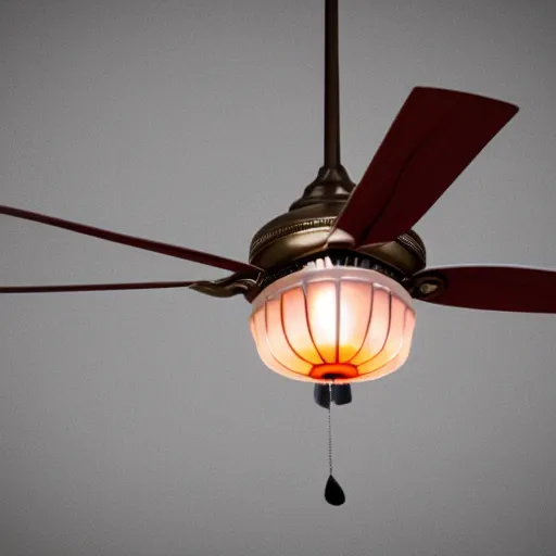 Prompt: a ceiling fan spinning on fire