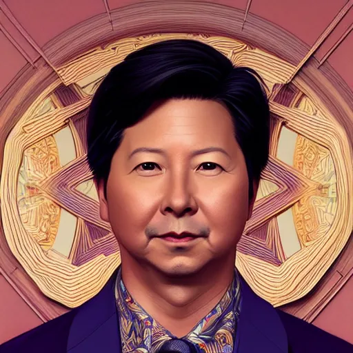 Image similar to symmetry portrait of ken jeong, american stand - up comedian, intricate, elegant, highly detailed, digital painting, artstation, concept art, smooth, sharp focus, illustration, art by artgerm and greg rutkowski and alphonse mucha
