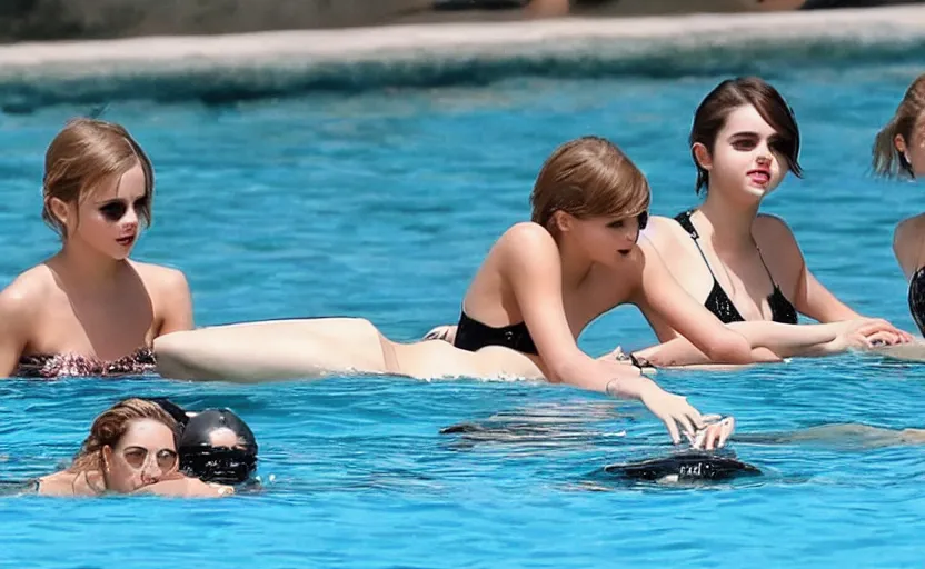 Image similar to emma watson+taylor swift+selena gomez swim together