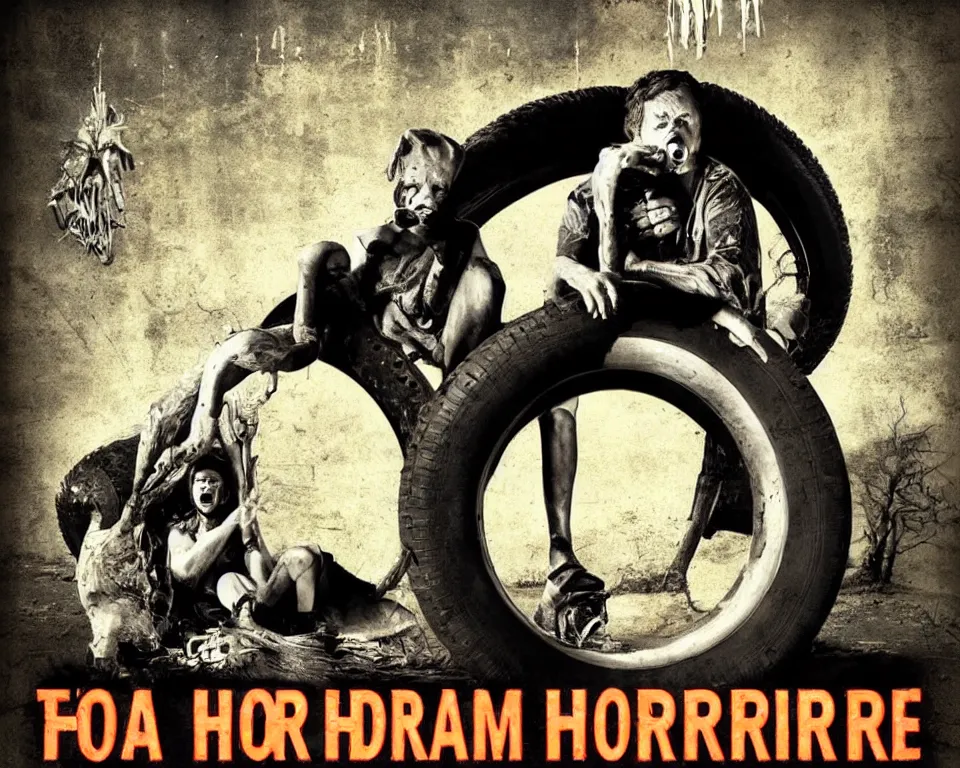 Image similar to ! dream a horror movie poster featuring a car tire in texas