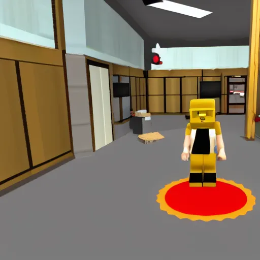 Prompt: cctv footage 0 1 / 0 5 / 2 0 1 0 0 1 : 2 4 am - person in roblox noob costume spotted robbing a store