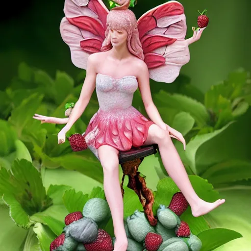 Prompt: a femo sculpture of a strawberry fairy