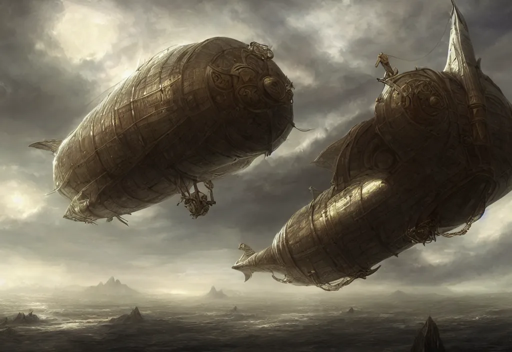 Image similar to a fantasy airship, epic fantasy, detailed, intricate, elegant, digital painting, concept art, smooth, focus, rim light