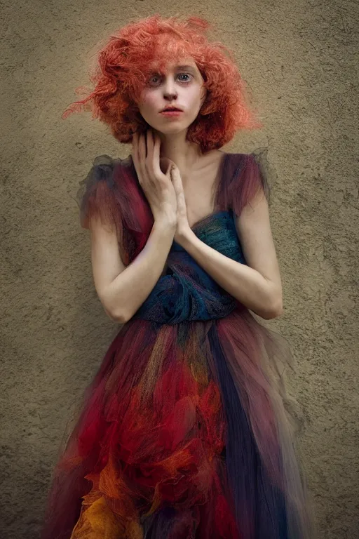 Prompt: portrait photography of a female by monia merlo, colorful.