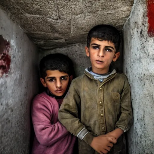 Image similar to picture of palestina boys criend in mother tomb, image upscaler, hyperrealistic, very details, hd image, 4 k, pulitzer award winner