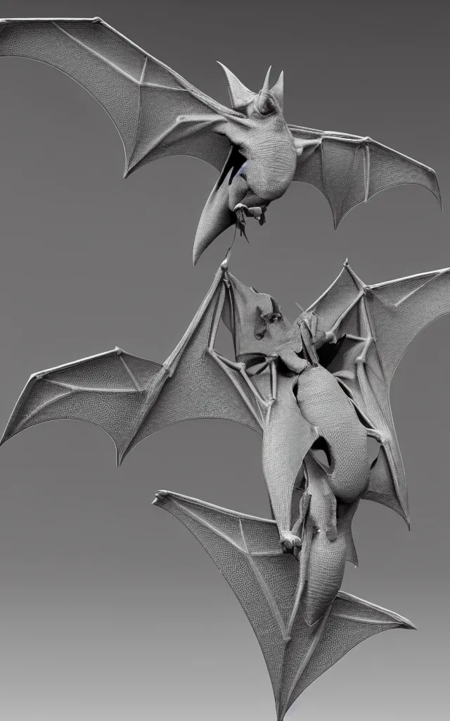 Image similar to intricated scientific medical 3d animation of a bat 3d octane render