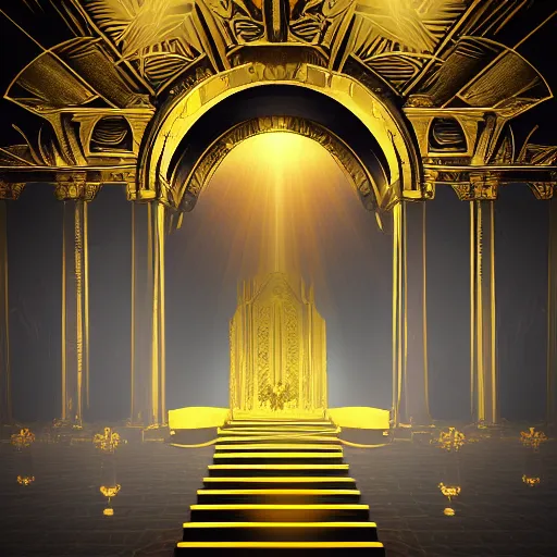 Image similar to Digital art of the golden throne room Imperial matte finish, ominous dramatic wide angle, god rays