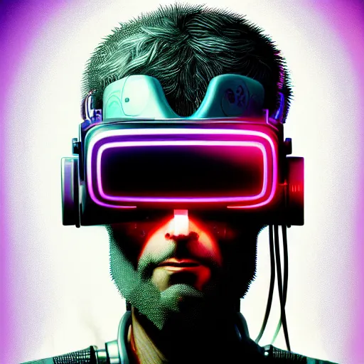 Image similar to Colour Cyberpunk 2077 style Photography of 1000 years old man with highly detailed 1000 years old face wearing higly detailed cyberpunk VR Headset designed by Josan Gonzalez Many details. . In style of Josan Gonzalez and Mike Winkelmann andgreg rutkowski and alphonse muchaand Caspar David Friedrich and Stephen Hickman and James Gurney and Hiromasa Ogura. Rendered in Blender