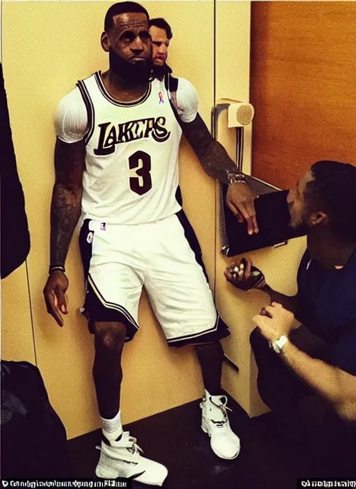 Prompt: instagram photo of lebron james stuck in a toilet, bad quality, shaky camera, funny