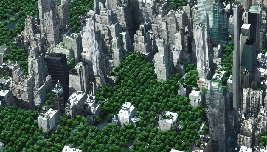Prompt: Wide angle of New York City with lots of vegetation, water and white buildings, hyperdetailed, artstation, cgsociety, 8k