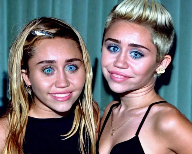 Image similar to miley cyrus as mary kate and ashley olsen in two of a kind, 2001, cdx