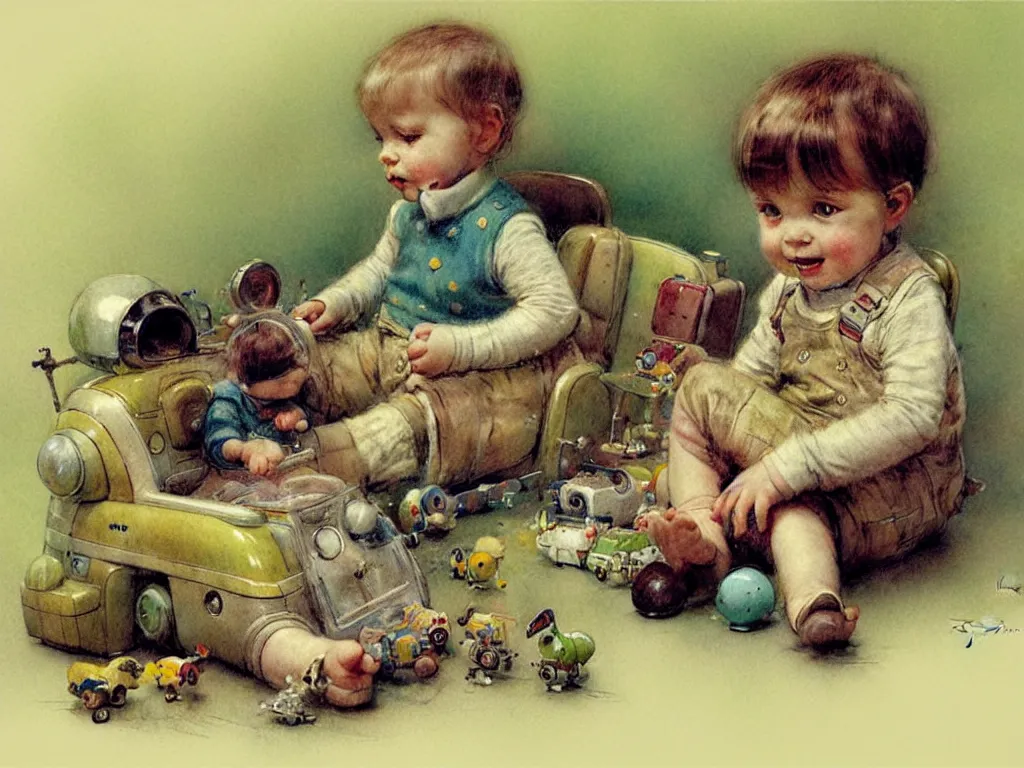 Image similar to toddler ( ( ( ( ( 1 9 5 0 retro future living room. muted colors. toys laying around ) ) ) ) ) by jean baptiste monge, chrome green