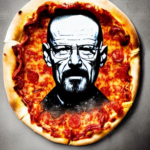 Image similar to pizza made of little walter white, unreal, render, splash, award winning photograph