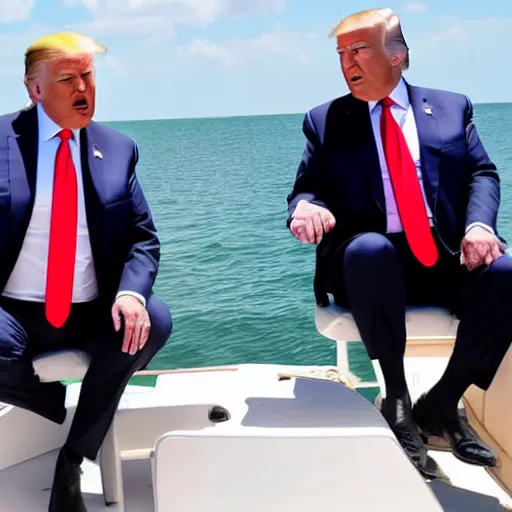 Prompt: trump and biden sitting in a boat together