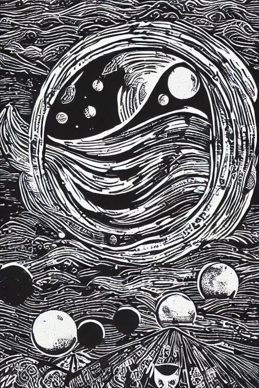 Prompt: The phases of the moon, lino cut, trending on artstation, artstationHD, artstationHQ, 4k, 8k