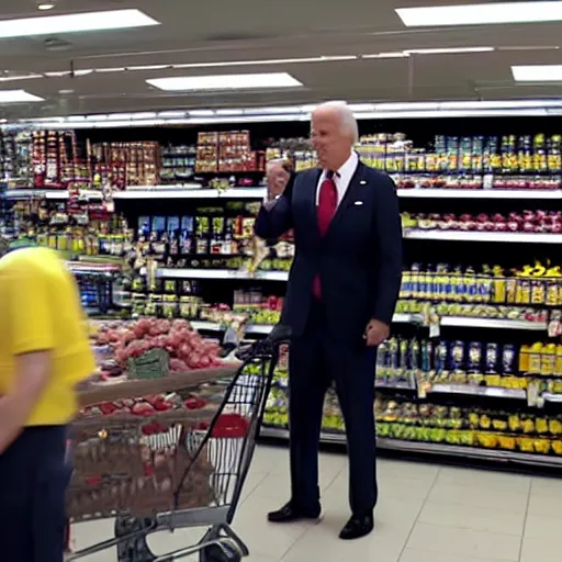 Image similar to Joe Biden berating a fat man at the supermarket, 8K, high quality