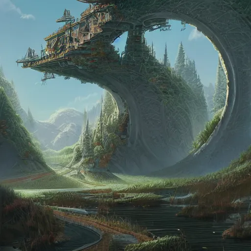 Prompt: highly detailed art on artstation, beautiful landscape in the style of techno-utopian artist