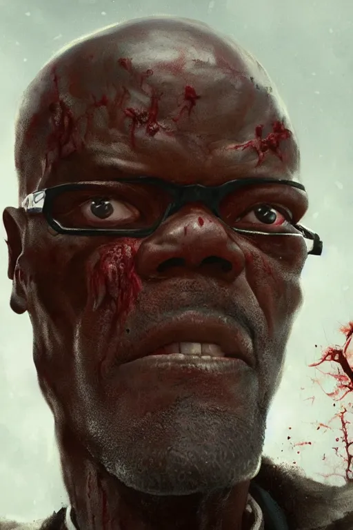 Image similar to samuel l. jackson as a zombie, artstation hd, cinematic lighting, greg rutkowski