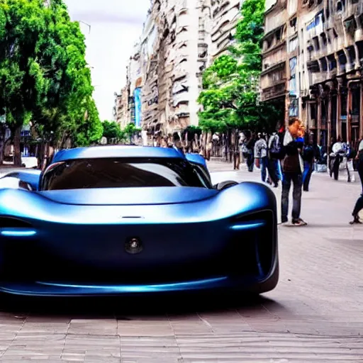 Image similar to Buenos Aires Argentina, futuristic cars in the street, holograms in the street, detailed, hd