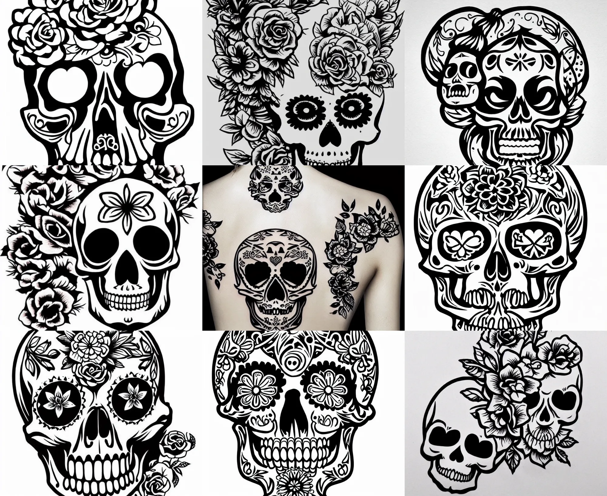 Prompt: detailed tattoo stencil bold lines, cute adorable lovely skull kawai