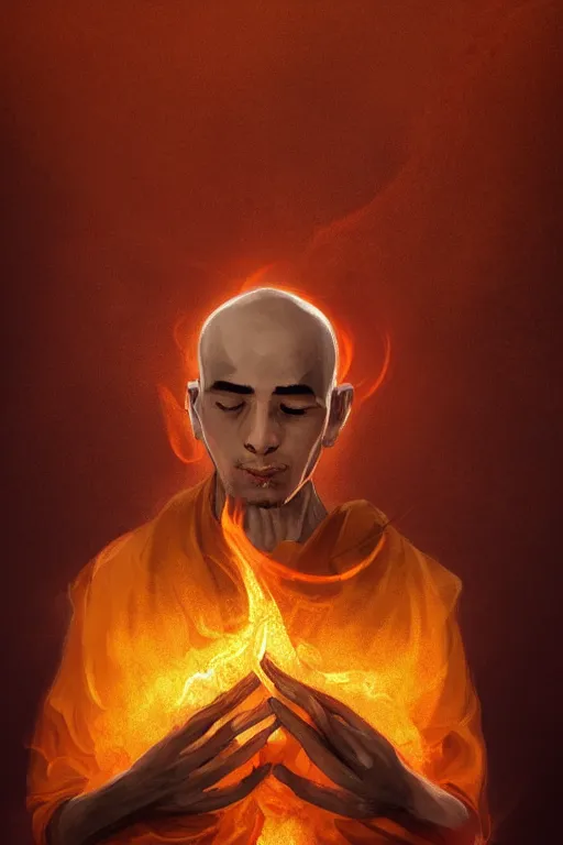 Image similar to A portrait of a single monk meditating in flames by Afshar Petros, Trending on artstation.