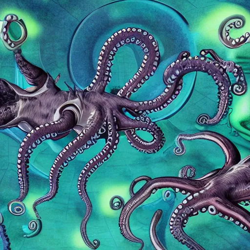 Image similar to strange bestiary of repressed unconscious cephalopod chimeras