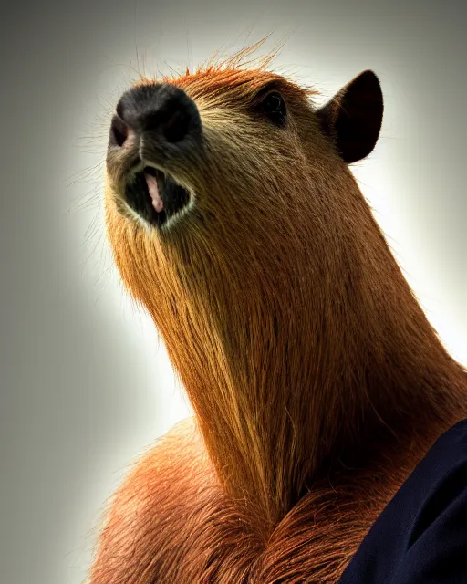 Image similar to a portrait photo of a doctor who is also a capybara, 4 k, high quality, award winning photo