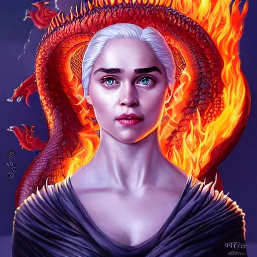 Image similar to fire flaming lofi daenerys targaryen portrait with dragons, Pixar style, by Tristan Eaton Stanley Artgerm and Tom Bagshaw.