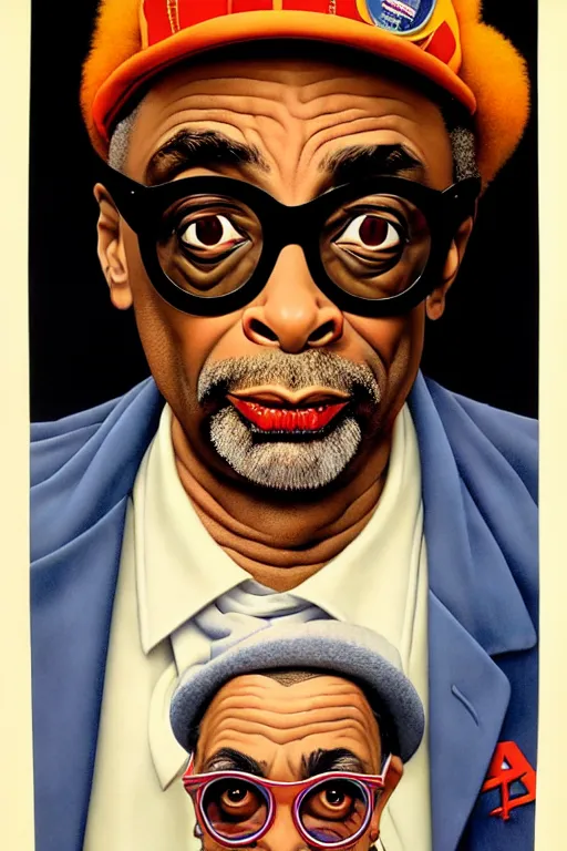 Image similar to spike lee by gil elvgren and norman rockwell and rob gonsalves and hajime sorayama, hyperrealistic, high detail, ultra detailed, highly detailed face, ruffled fabric